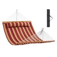 VEVOR Double Quilted Fabric Hammock, 12 FT Double Hammock with Hardwood Spreader Bars, 2 Person Quilted Hammock with Detachable Pillow and Chains for 