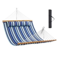 VEVOR Double Quilted Fabric Hammock, 12 FT Double Hammock with Hardwood Spreader Bars, 2 Person Quilted Hammock with Detachable Pillow and Chains for 