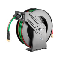 VEVOR Retractable Welding Hose Reel, 1/4-Inch x 50FT Twin Oxygen Acetylene Rubber Hose Max 300PSI - T Grade, Ceiling/Wall Mount Heavy Duty Steel Hose 