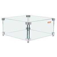 VEVOR Gas Fire Pit Wind Guard for Square Fire Table, 380 x 380 x 180 mm Clear Tempered Wind Guard for Firepits, 8mm Thick Square Glass Shield, Glass P