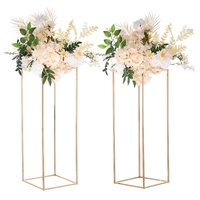 VEVOR 2PCS 31.5inch/80cm High Wedding Flower Stand, Metal Vase Column Geometric Centerpiece Stands, Gold Rectangular Floral Display Rack for T-Stage E