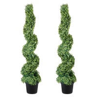 VEVOR Artificial Topiaries Boxwood Trees, 10cm Tall (2 Pieces) Faux Topiary Plant Outdoor, All-year Green Feaux Plant w/ Replaceable Leaves for Decora