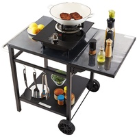 VEVOR Outdoor Grill Dining Cart with Double-Shelf, 55*55cm BBQ Movable Food Prep Table, Multifunctional Foldable Iron Table Top, Portable Modular Cart
