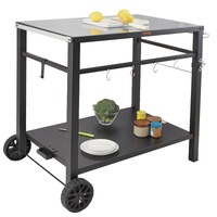 VEVOR Outdoor Grill Dining Cart with Double-Shelf,  85*55cm BBQ Movable Food Prep Table, Multifunctional Iron Table Top, Portable Modular Carts for Pi