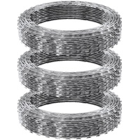 VEVOR Razor Wire Razor Barbed Wire 147ft 3Rolls Razor Wire Fencing Double Spiral