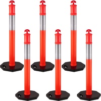 VEVOR 6Pack Traffic Delineator Posts 44 Inch Height, PE Delineator Cones Post Kit 10 inch Reflective Band, Delineators Post with Rubber Base 16 inch f