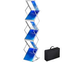 Literature Rack, 6 Pockets, Pop up Aluminum Magazine Rack, Lightweight Catalog Holder Stand w/Carrying Bag for Living Room, Hotel, Trade Show, Exhibit