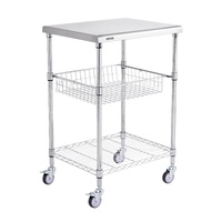 VEVOR Kitchen Utility Cart, 3 Tiers, Wire Rolling Cart with 213kg Capacity, Steel Service Cart on Wheels, Metal Storage Trolley with 76mm Basket Curve