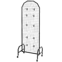 VEVOR 2 Packs Grid Wall Panels, 600 x 1640mm Wire Grid Panels Display Rack, Movable Art Display Shelf with Wheels and 20 Hooks, Black Carbon Steel Gri
