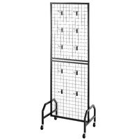 VEVOR Grid Wall Panel, 600 x 1640 mm Wire Grid Panels Display Rack, Movable Art Display Shelf with Wheels and 10 Hooks, Black Carbon Steel Gridwall fo