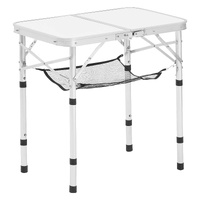 VEVOR Folding Camping Table, Adjustable Height Portable Side Tables, Aluminum MDF Beach Table with Mesh Layer, Carrying Handle, Lightweight Compact fo