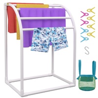 VEVOR Pool Towel Rack, 5 Bar, Milky, Freestanding Outdoor PVC Curved Poolside Storage Organizer, Include 8 Towel Clips, Mesh Bag, Hook, Also Stores Fl