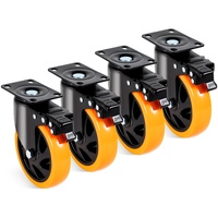 VEVOR Caster Wheels, 127 mm Swivel Plate Casters, Set of 4, with Security A/B Locking No Noise PVC Wheels, Heavy Duty 204 kg Load Capacity Per Caster,