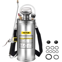 VEVOR 2Gal Stainless Steel Sprayer, Set with 20"" Wand& Handle& 3FT Reinforced Hose, Hand Pump Sprayer with Pressure Gauge&Safety Valve, Adjustable No