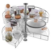 28" Kidney Shaped Chrome Corner Organizer, 360° Rotatble Kitchen Base Cabinet Blind Corner, 2 Tier Height Adjustable Storage Rack, Carbon Steel Lazy S