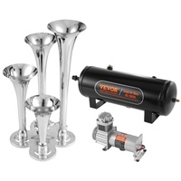 Train Horns Kit, 4 Trumpet Air Horn Kit, 150dB Train Horns for Pickup Trucks, 12V 160 psi Air Compressor 2.6 Gal/10 L Tank with Gauge for Any 12V Vehi