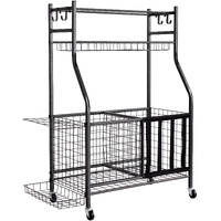 VEVOR Sports Equipment Garage Organizer, Rolling Ball Storage Cart on Wheels, Basketball Rack with Baskets & Hooks, Indoor/Outdoor Sports Gear and Toy