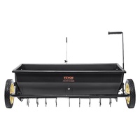 VEVOR Broadcast Spreader, 100 LB Tow Behind Poly Drop Spreader with 10" Wheels, Steel Spike Aerator, Fertilizer Spreader, Garden Seeder, and Salt Spre