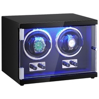 VEVOR Watch Winder, Dual Watch Winder for Men's and Women's Automatic Watch, with 2 Super Quiet Japanese Mabuchi Motors, Blue LED Light and Adapter, H