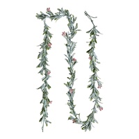VEVOR Christmas Garland, 2750 mm Realistic Greenery Decorated with Vines, Olive Leaves, and Berries, Evergreen Faux Garlands with Light String for Ind