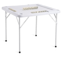 VEVOR Mahjong Table, Square 4 Player Folding Card Table with 4 Cup Holders & 4 Chip Trays, Portable Domino Game Table with 1 Set of Dominoes for Mahjo