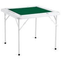 VEVOR Mahjong Table, 4 Player Folding Domino Table with Wear-Resistant Green Tabletop, Portable Square Card Table with 4 Cup Holders & 4 Chip Trays fo