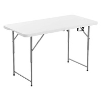 VEVOR Folding Table, 4 Ft Heavy Duty Portable Fold-in-Half Utility Table, Indoor Outdoor Plastic Rectangle Table with Adjustable Height and Built in H