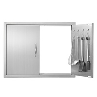 VEVOR BBQ Access Door, 787x609 mm Double Outdoor Kitchen Door, Stainless Steel Flush Mount Door, Double Wall Vertical Door with Handles and Hooks, for