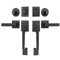 VEVOR Double Door Handle Set, Matte Black Square Door Lever, Heavy Duty Double Front Door Handle Set with Dummy, Double Door Lock Set with Reversible 