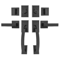 VEVOR Double Door Handle Set, Matte Black Arched Door Lever, Double Front Door Handle Set with Reversible Handle Lever, Heavy Duty Double Door Lock Se