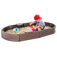 VEVOR Sandbox with Cover, 72 x 41.5 x 9.1 in Oval Sand Box, HDPE Sand Pit with 4 Corner Seating and Bottom Liner, Kids Sandbox for Outdoor Backyard, B