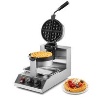 VEVOR Commercial Waffle Maker, 1300W Round Waffle Baker Machine, Non-Stick Stainless Steel Belgian Waffle Iron, Temperature and Time Control, 180° Rot