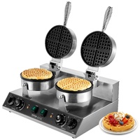 VEVOR Commercial Waffle Maker, Dual-Head Round Waffle Baker Machine, 2460W Non-Stick Stainless Steel Belgian Waffle Iron with Temp and Time Control, H
