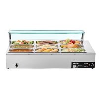 VEVOR Commercial Food Warmer, 1500W Electric Stainless Steel Steam Food Warmer with Glass Cover, 9-Pan Countertop Buffet Bain Marie with Soup & Perfor