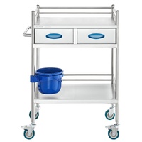 VEVOR Lab Serving Cart, 2 Layers Stainless Steel Utility Rolling Cart, Medical Cart with Two Drawers, Dental Utility Cart with Lockable Wheels and A B