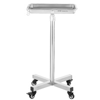 Mayo Stand, Stainless Steel Mayo Tray, Load Capacity up to 35 lbs, Adjustable Height 25.2"-39.8", Medical Tray on Wheels with Removable Tray for Spa, 