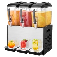 VEVOR Commercial Beverage Dispenser, 3 Tanks 12 L Per Tank Juice Dispenser, 370W Stainless Steel Ice Tea Drink Machine with 7℃-12℃ Cooling Temperature