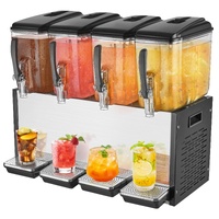 VEVOR Commercial Beverage Dispenser, 4 Tanks 12 L Per Tank Juice Dispenser, 510W Stainless Steel Ice Tea Drink Machine with 7℃-12℃ Cooling Temperature