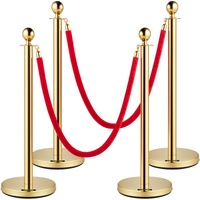 VEVOR Velvet Ropes and Posts, 5 ft/1.5 m Red Rope, Stainless Steel Gold Stanchion with Ball Top, Red Crowd Control Barrier Used for Theaters, Party, W