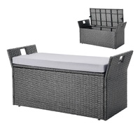 VEVOR Outdoor Storage Bench, 2-Person PE Rattan Storage Bench, 151L Deck Box with Cushion & Side Handle, Supports up to 181kg, Weatherproof Outdoor Se