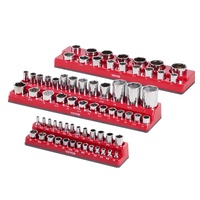 Magnetic Socket Organizer Set, 3PCS Magnetic Socket Holder, 1/4'', 3/8'' & 1/2'' SAE Socket Trays with Clear Labels, Hold up to 68PCS Standard & Deep 
