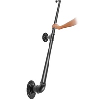Pipe Stair Handrail, 1.8m Staircase Handrail, 200KG Load Capacity Carbon Steel Pipe Handrail, Industrial Pipe Handrail with Wall Mount Support, Round 