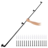 Pipe Stair Handrail, 9FT Staircase Handrail, 440LBS Load Capacity Carbon Steel Pipe Handrail, Industrial Pipe Handrail with Wall Mount Support, Round 