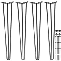 VEVOR Hairpin Table Legs 30 inch Black Set of 4 Desk Legs Each 220lbs Capacity Hairpin Desk Legs 3 Rods for Bench Desk Dining End Table Chairs Carbon 