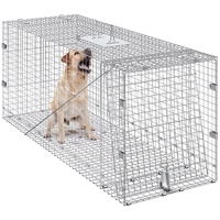VEVOR Live Animal Cage Trap, 50" x 20" x 26" Humane Cat Trap Galvanized Iron, Folding Animal Trap with Handle for Stray Dogs, Armadillos, Raccoons, Ma