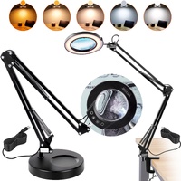 VEVOR Magnifying Glass with Light and Stand, 5X Magnifying Lamp, 4.3" Glass Lens, Base and Clamp 2-in-1 Desk Magnifier with Light, 64 LED Lights 5 Col