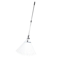 VEVOR Leaf Rake, 15 Metal Tines, Adjustable Garden Rake for Lawns with 19-57 cm Wide Head and 81.3-160 cm Long Handle, Heavy Duty Stainless Steel Smal