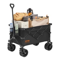 VEVOR Collapsible Folding Wagon, 220 L Beach Wagon Cart with All-Terrain Wheels, Heavy Duty Folding Wagon Cart Max 330 lbs with Drink Holders, Sports 