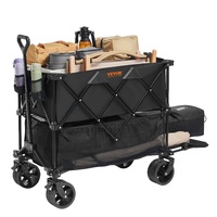 VEVOR Foldable Double Decker Wagon, 400L Collapsible Wagon Cart with All-Terrain Wheels, Heavy Duty Folding Wagon Cart 350-450 lb Weight Capacity for 