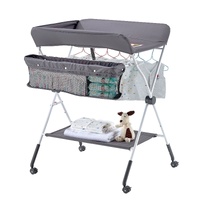 VEVOR Baby Changing Table, Foldable Diaper Change Station with Side Basket, Adjustable Height Portable Changing Table with Lockable Wheels, Multi-Func